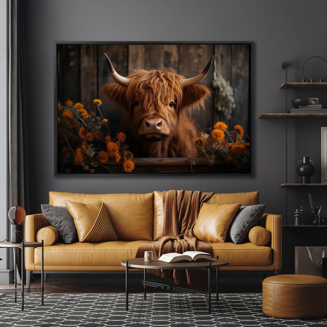 Cute Calf Rustic Farmhouse Art Print, Highland Cow - Image 4