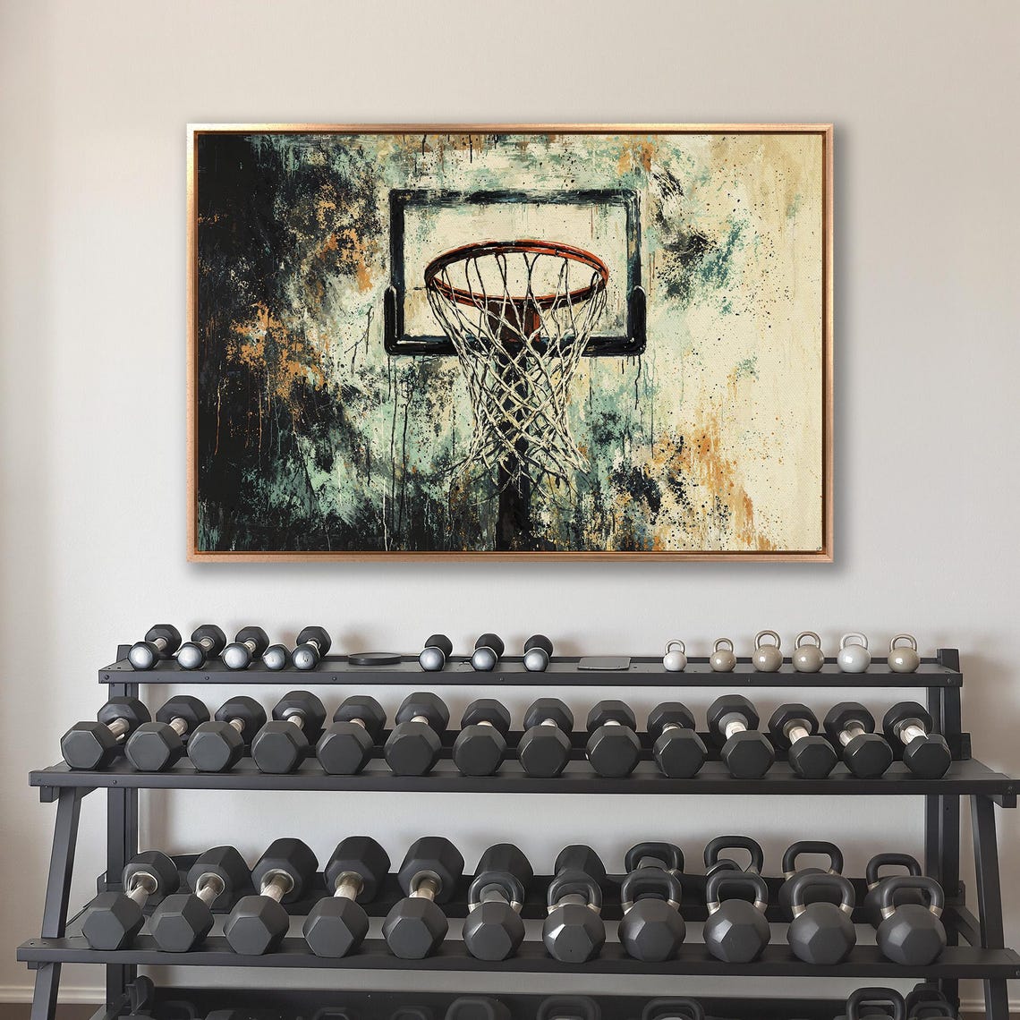 Basketball Hoop With Orange Rim On Distressed Grunge Green Wall Poster - Image 4