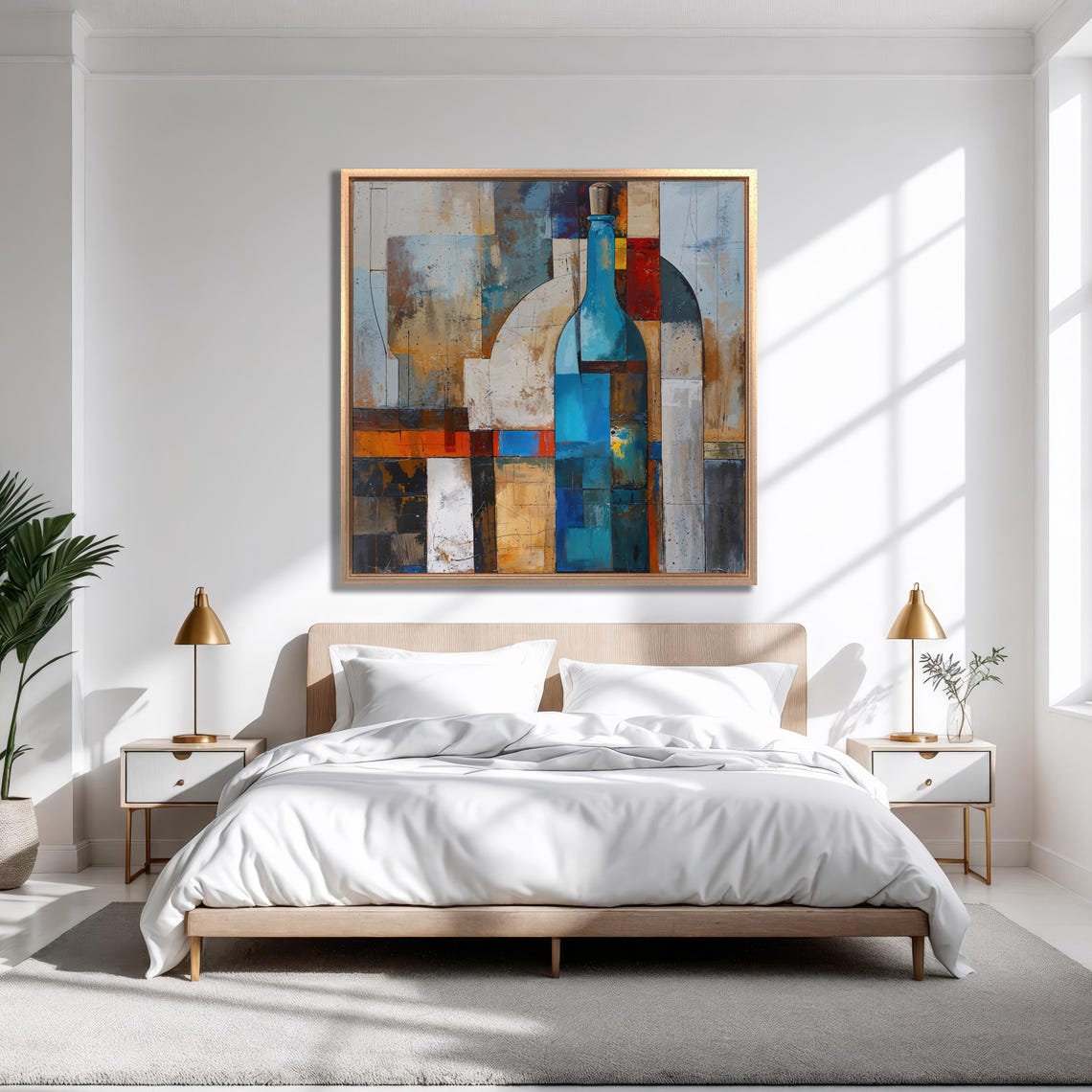 Abstract Blue Bottle Cubist Geometric Wine Painting Art Poster - Image 4