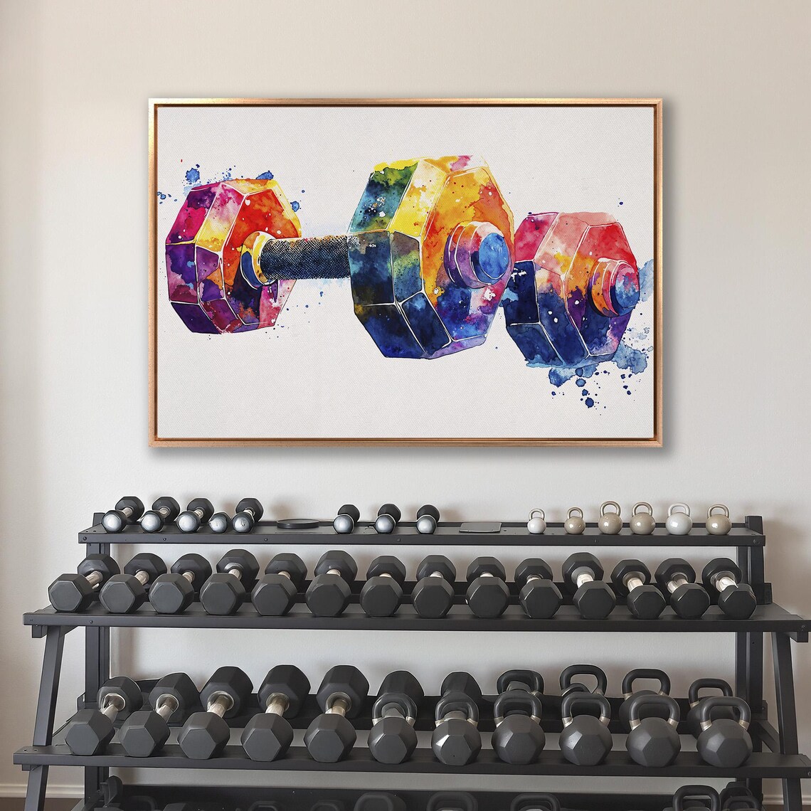 Rainbow Watercolor Dumbbell Pair Vibrant Fitness Art Sports Poster - Image 4