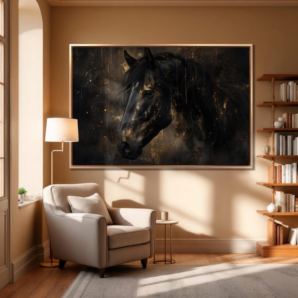 Black Horse Head With Gold Splatter Dramatic Equine Art Poster - Image 5