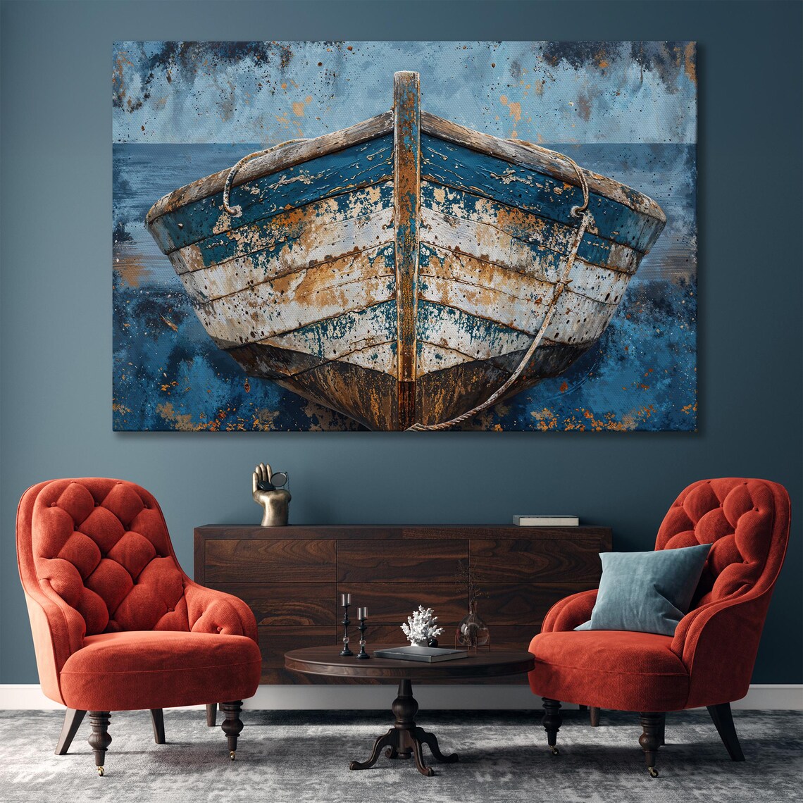 Weathered Blue Wooden Rowboat Bow Rustic Nautical Coastal Poster - Image 5