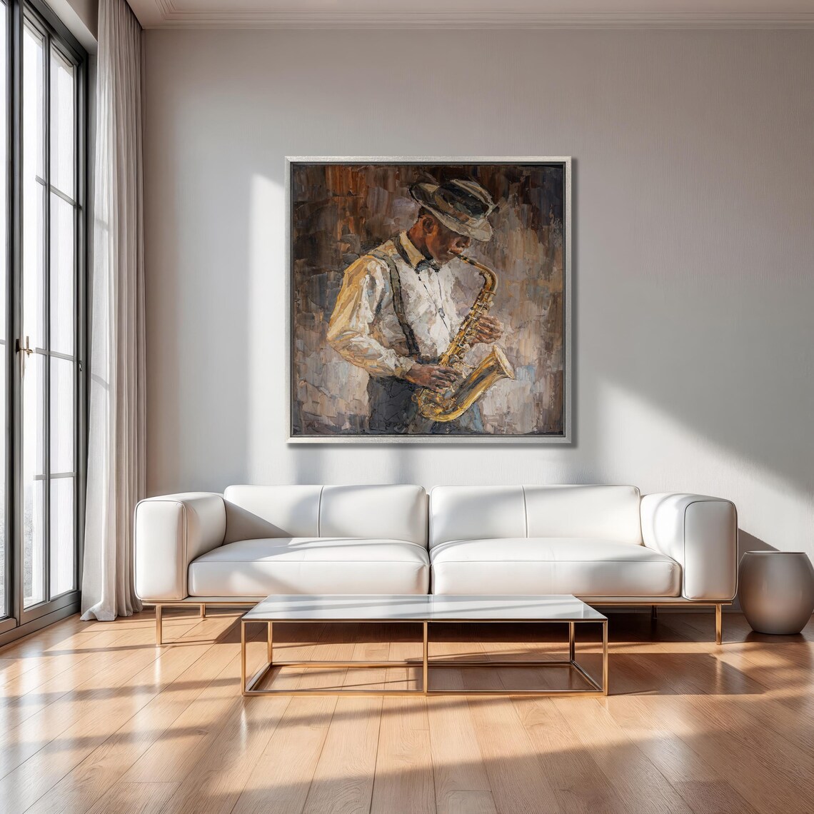 Jazz Saxophonist Musician Oil Painting In Blues Club Style Poster - Image 3