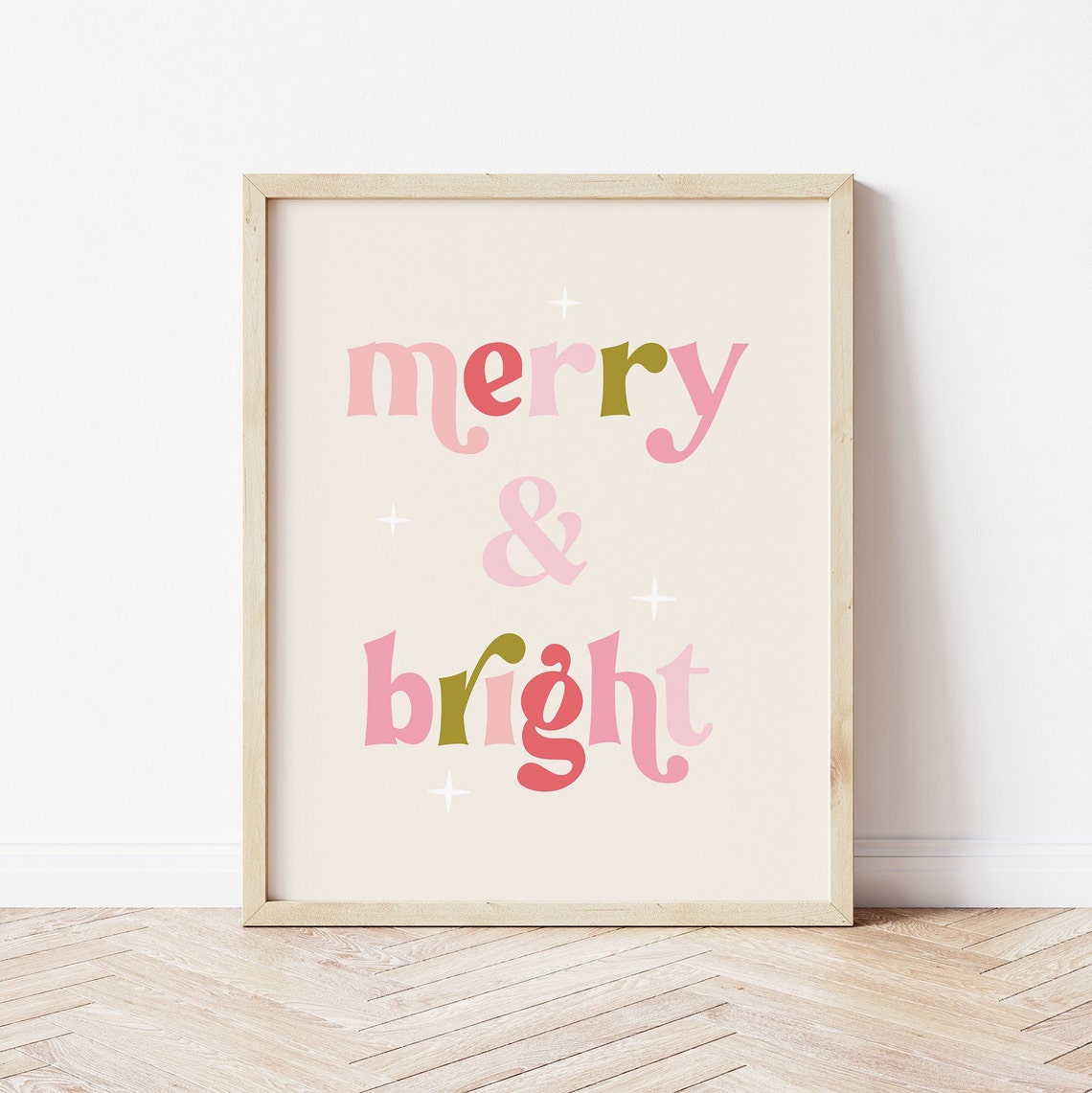 Merry and Bright Retro Typography Colorful Holiday Quote Poster - Image 4
