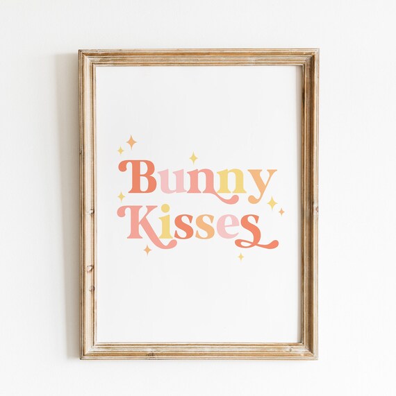 Bunny Kisses Retro Rainbow Typography Easter Celebration Poster