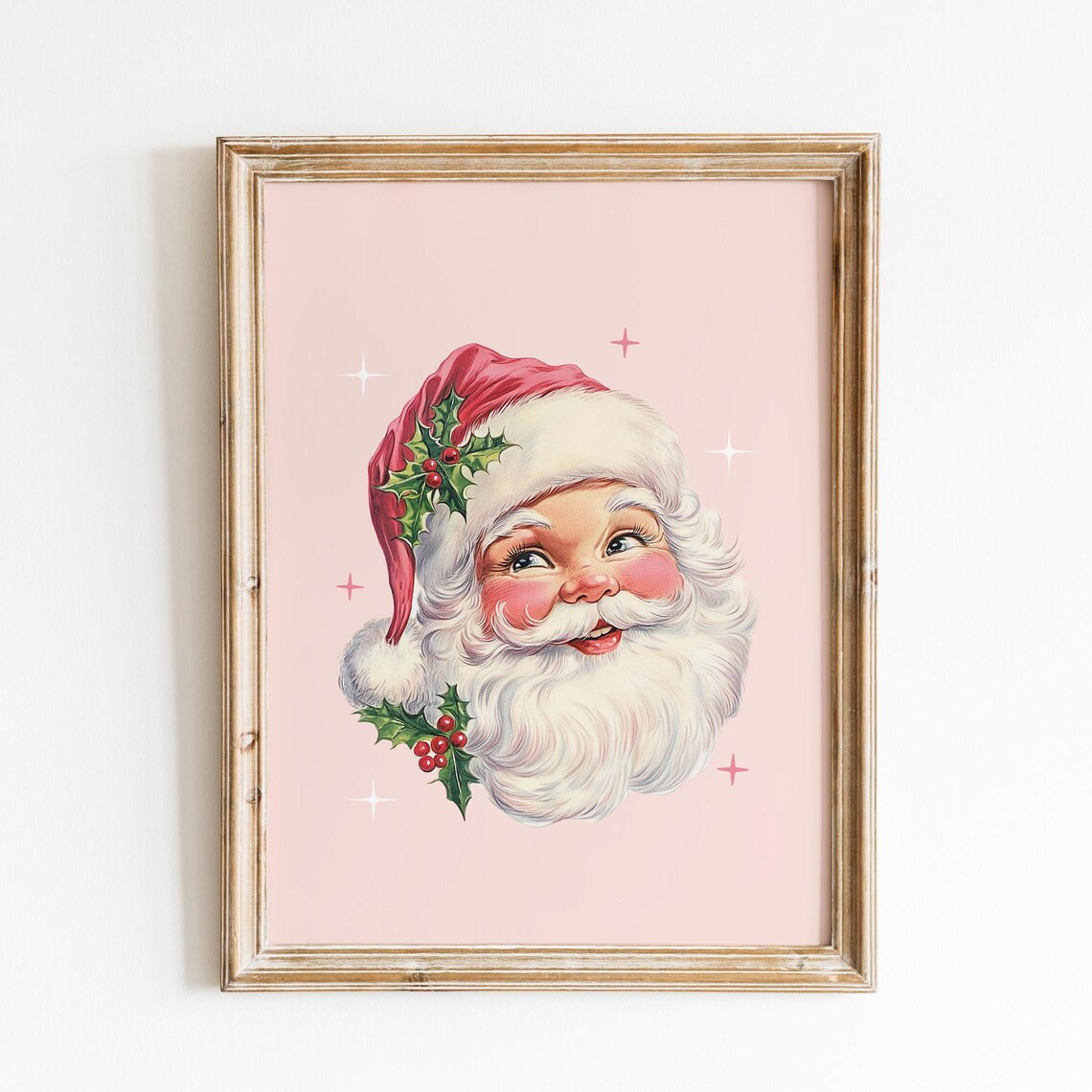 Vintage Santa Claus Portrait Pink Retro Christmas Holiday Poster