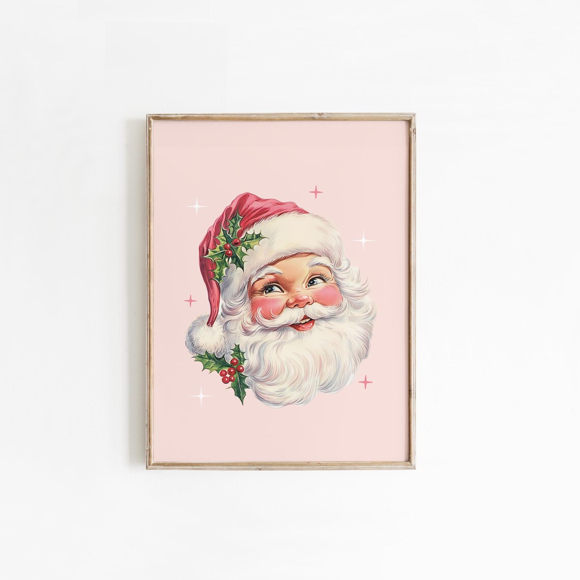 Vintage Santa Claus Portrait Pink Retro Christmas Holiday Poster - Image 2