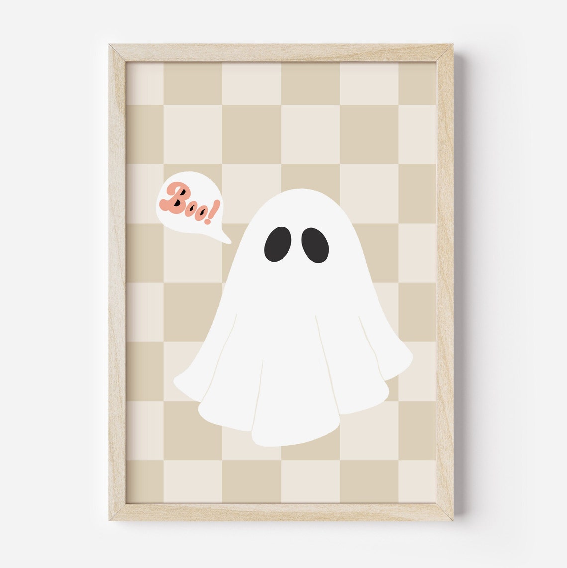 Boo Ghost Speech Bubble on Beige Checkerboard Halloween Poster - Image 2
