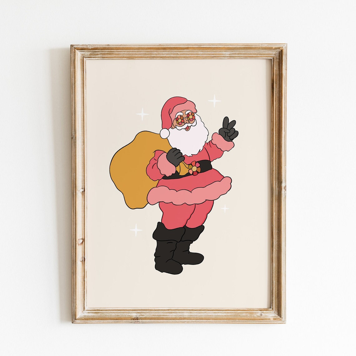 Groovy Santa Claus Peace Sign Retro Christmas Illustration Poster - Image 3