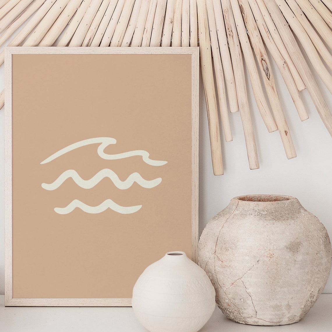 Boho Waves Abstract Squiggle Line Art Tan Neutral Coastal Poster - Image 2