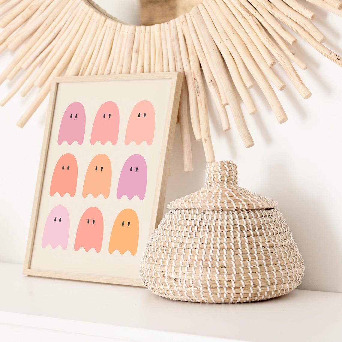 Nine Cute Pastel Ghosts Grid Pattern Minimal Halloween Poster - Image 3