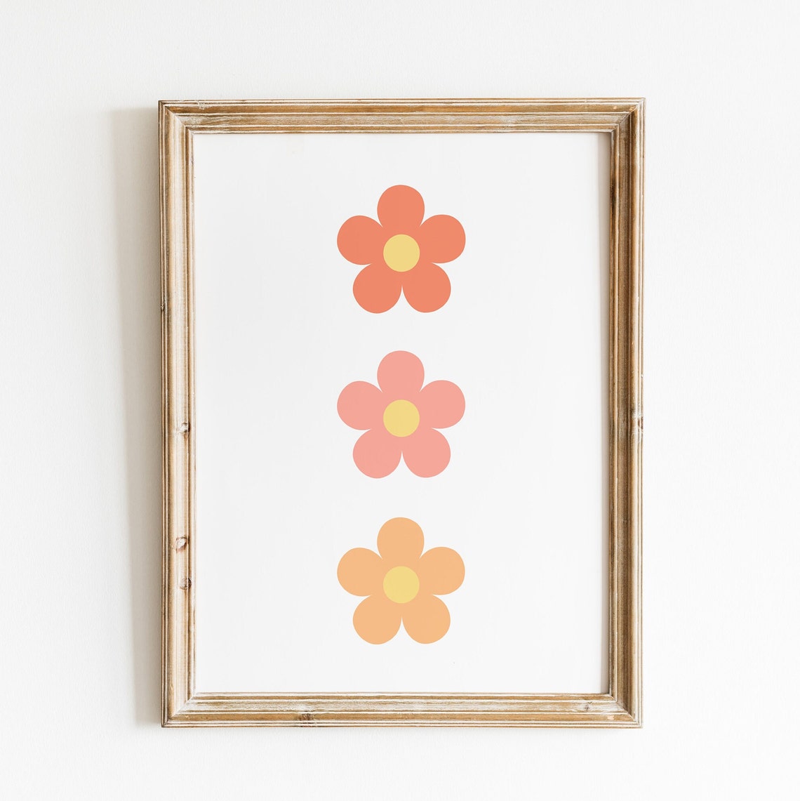 Three Retro Daisy Flowers Pastel Floral Minimalist Spring Art Poster