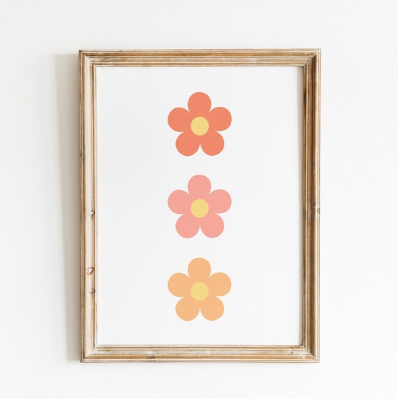 Three Retro Daisy Flowers Pastel Floral Minimalist Spring Art Poster