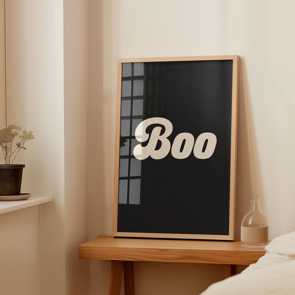 Boo Retro Script Black and Cream Ghostly Halloween Spooky Poster - Image 3