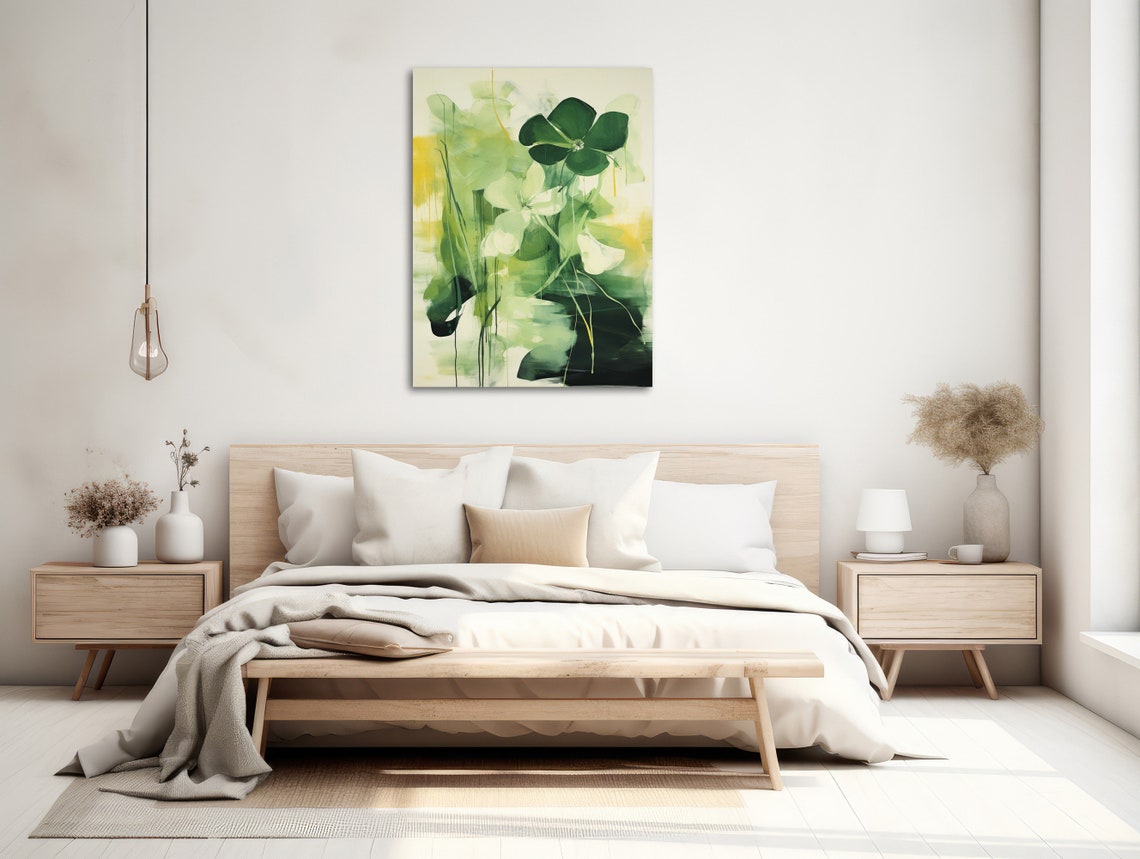 Green White Yellow Watercolor Floral Botanical Abstract Art Print - Image 2