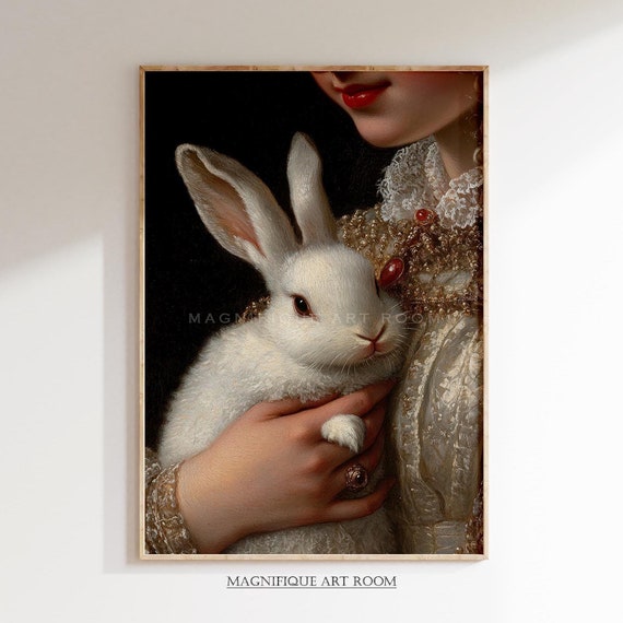 Vintage Moody White Rabbit Royal Portrait Art Print