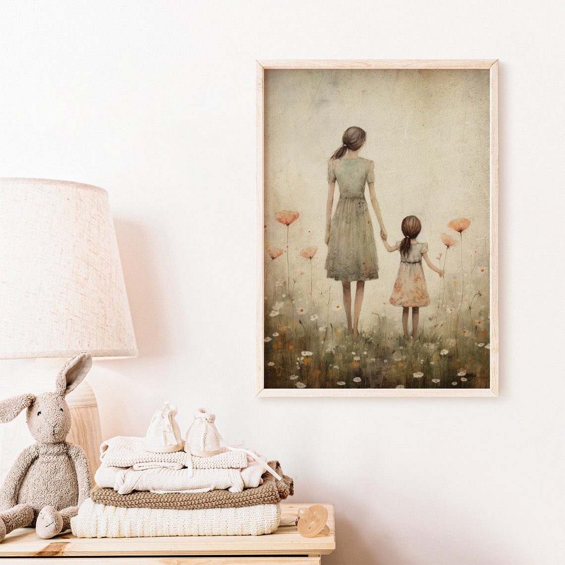 Mother and Daughter Holding Hands in Poppy Field Bond Poster - Image 2
