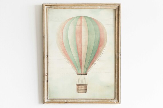 Hot Air Balloon Nursery Art Print, Minimalist Vintage