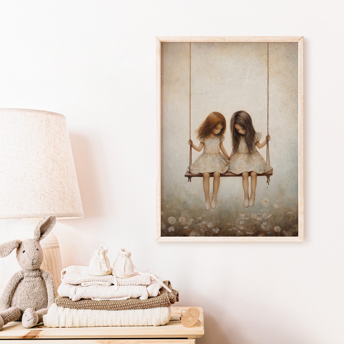 Vintage Girls On Swing Art Print, Girls Room Decor - Image 2