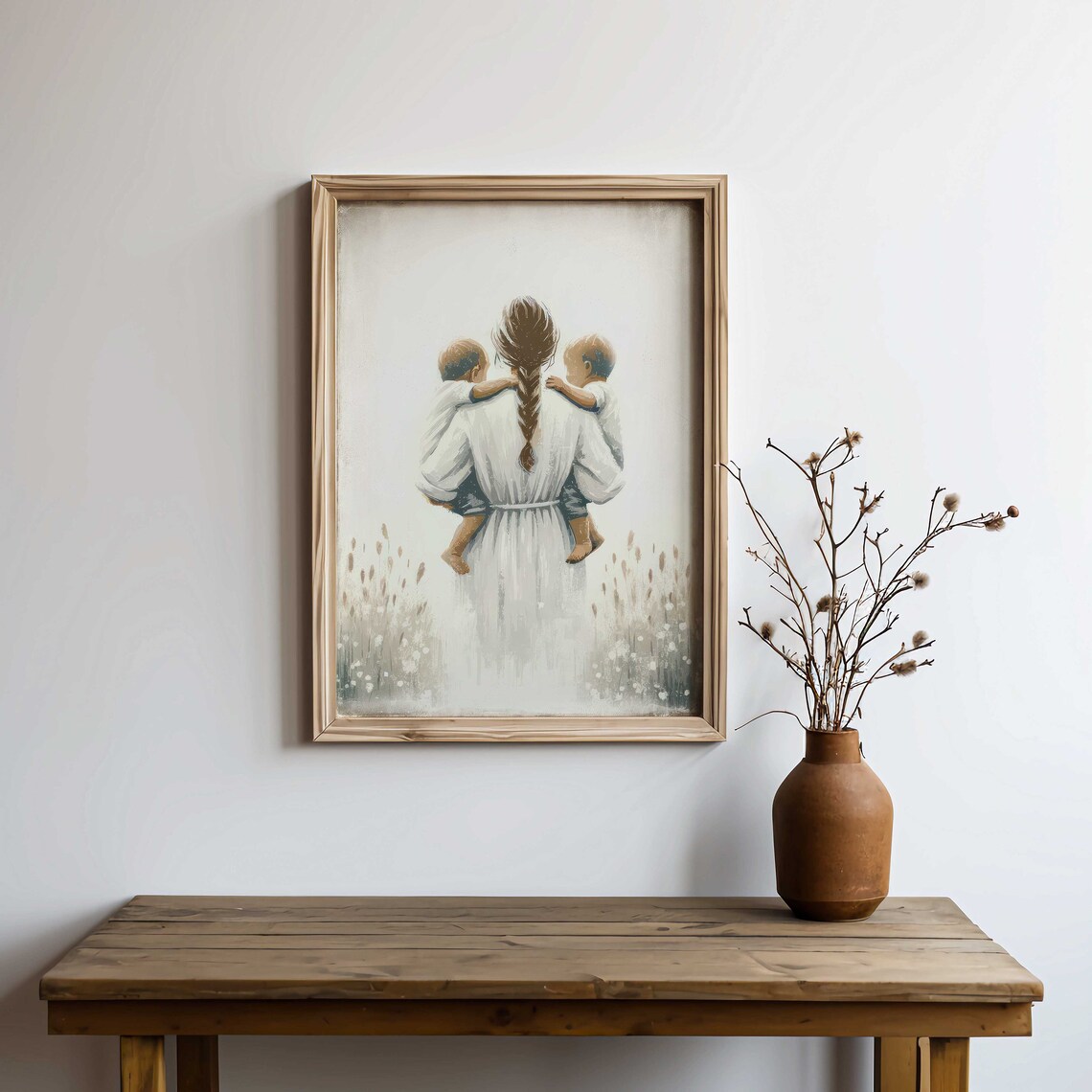 Mother Carrying Twin Boys Through a Wildflower Meadow Poster - Image 2
