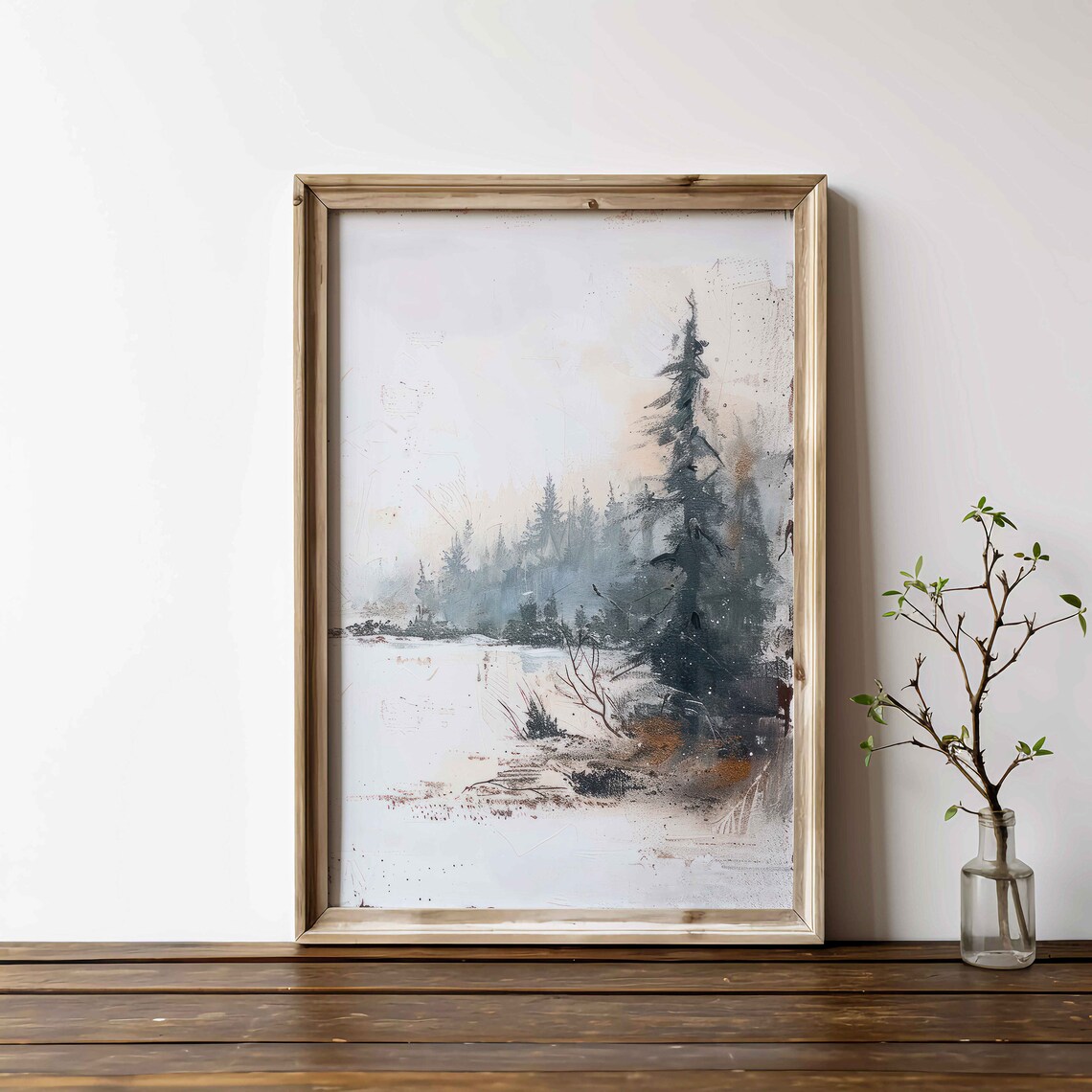 Misty Pine Forest Poster Moody Abstract Winter Woodland Landscape Art - Image 3