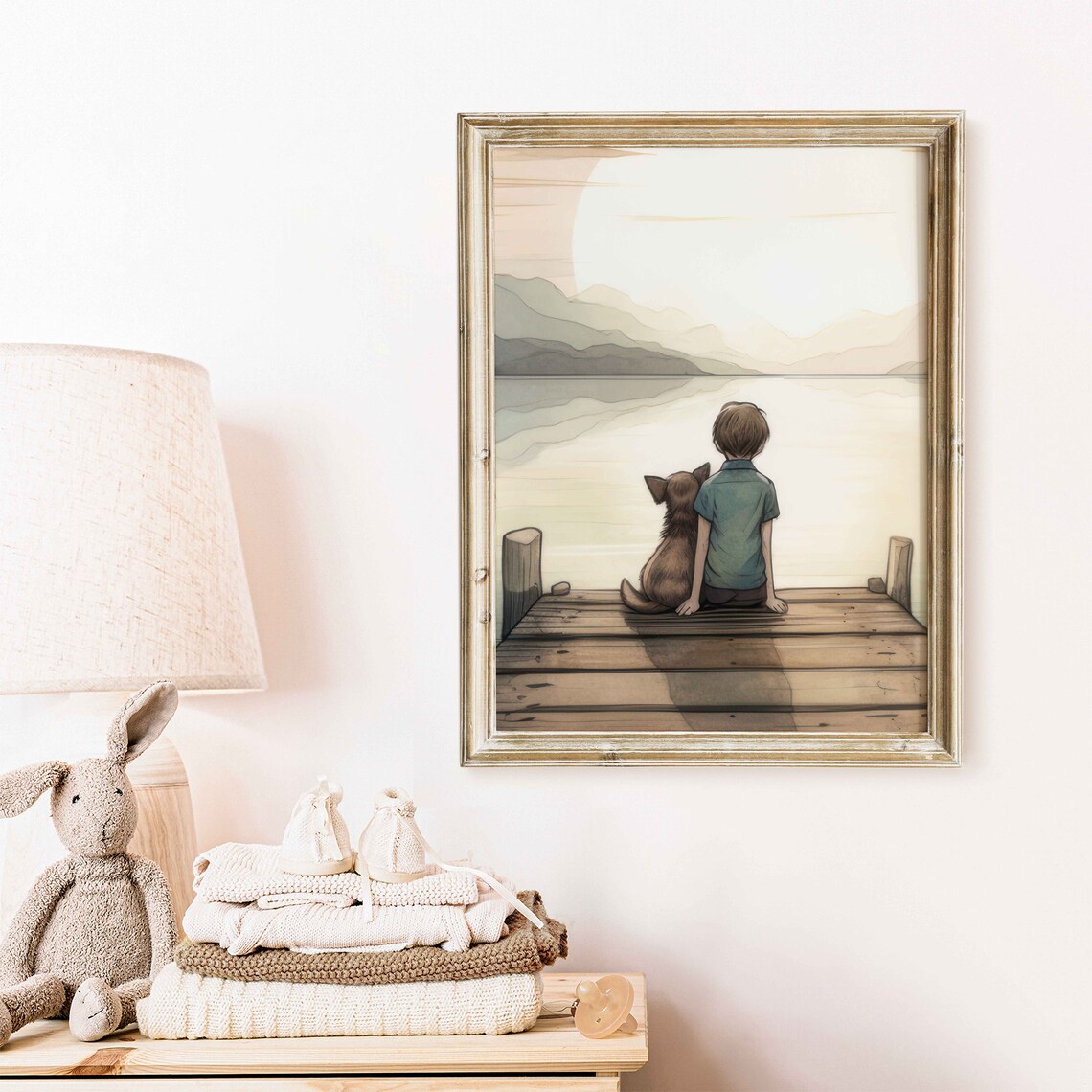 Boy and Dog Art Print, Boys Room Nursery Decor - Image 2