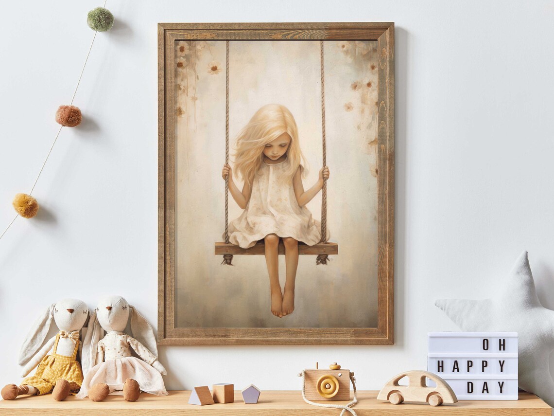 Girly Floral Girl On A Swing Vintage Poster - Image 2
