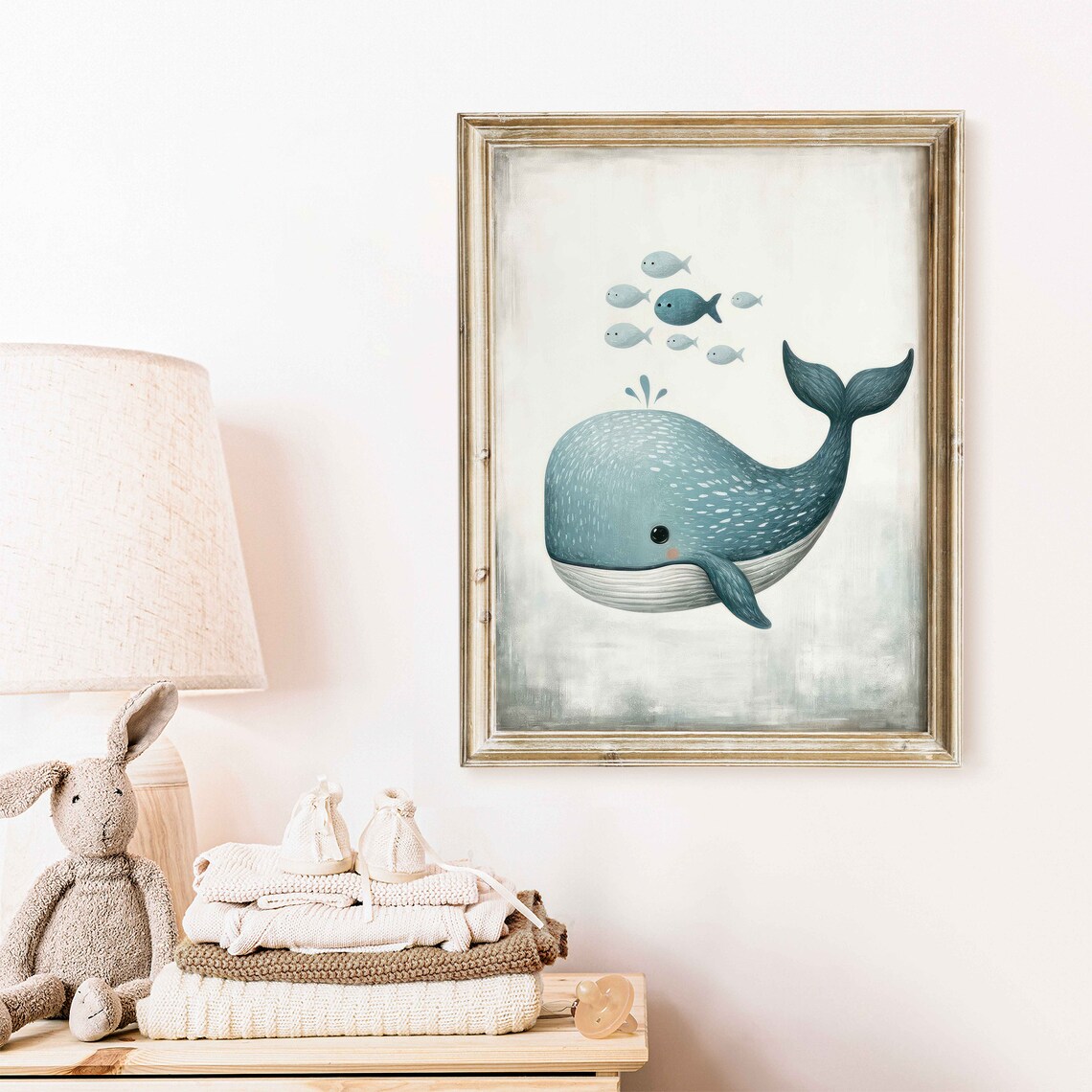 Smiling Blue Whale With Little Fish Sweet Ocean Nursery Poster - Image 2