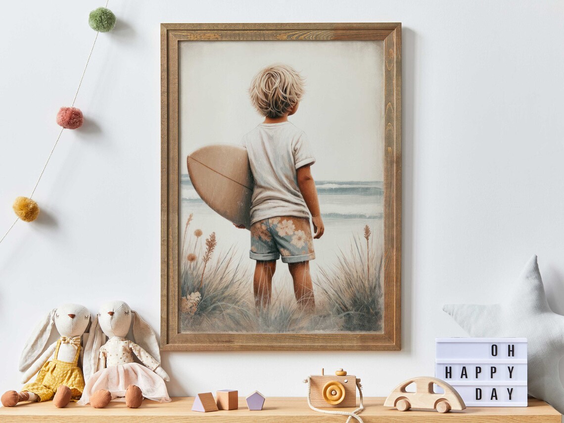 Surfing Nursery Decor, Boy Surfer Art Print