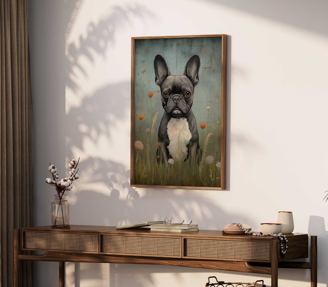 French Bulldog Standing in Wildflowers Whimsical Dog Portrait Poster - Image 2