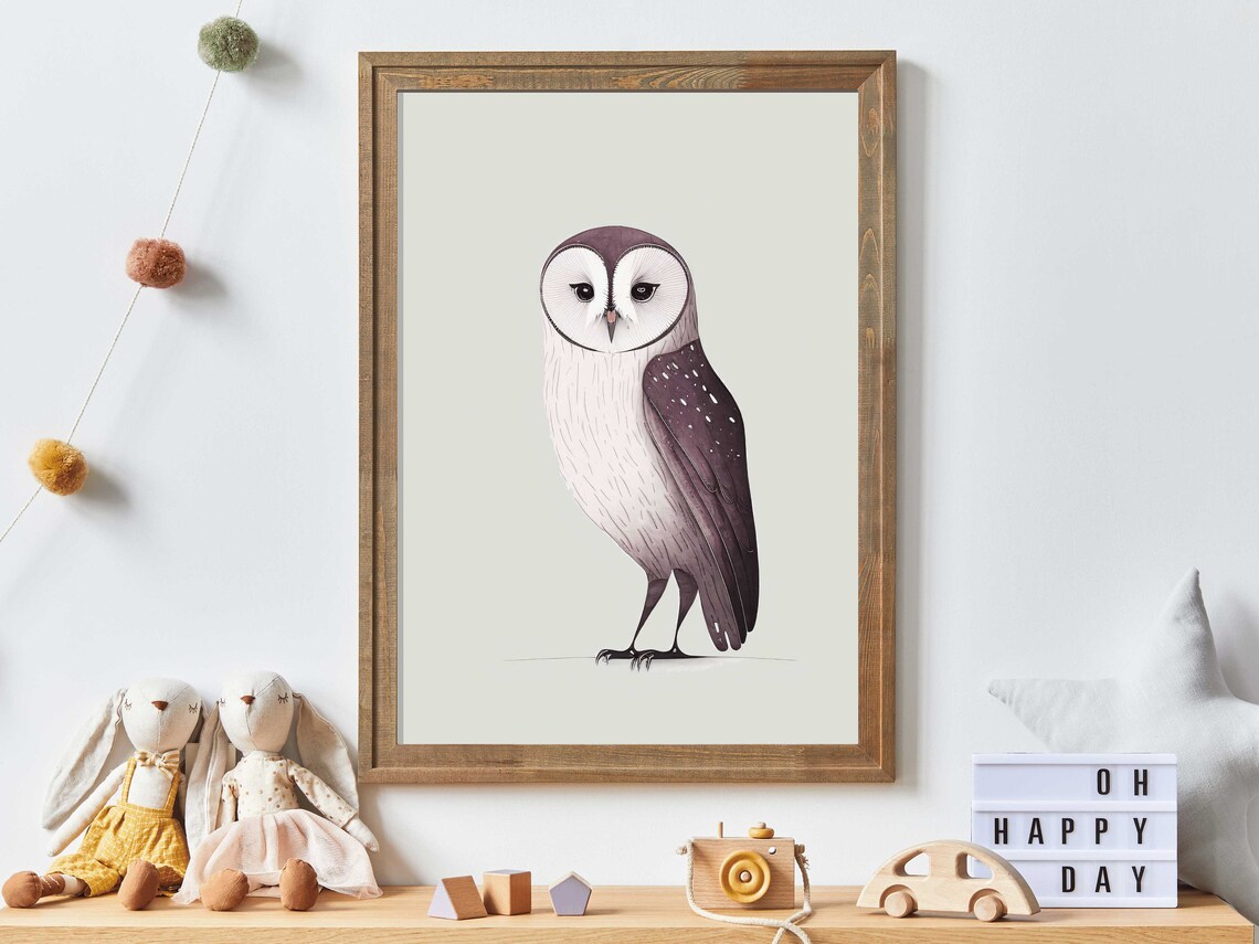 Barn Owl Minimalist Watercolor Nursery Animal Baby Room Poster - Image 3