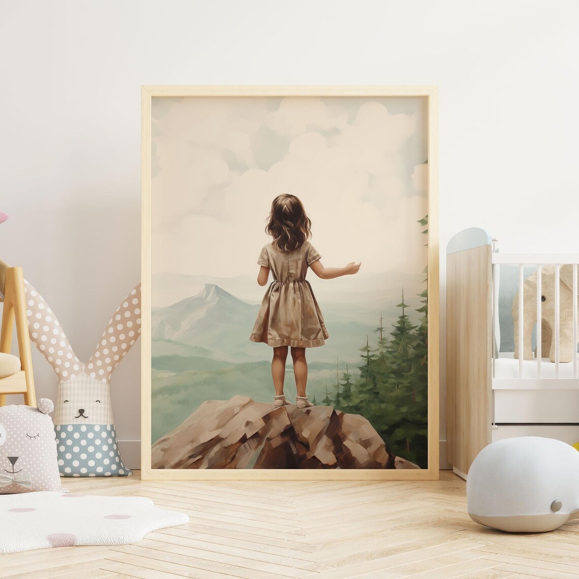 Little Girl In Tan Dress On Rocky Overlook Mountain Art Poster - Image 2