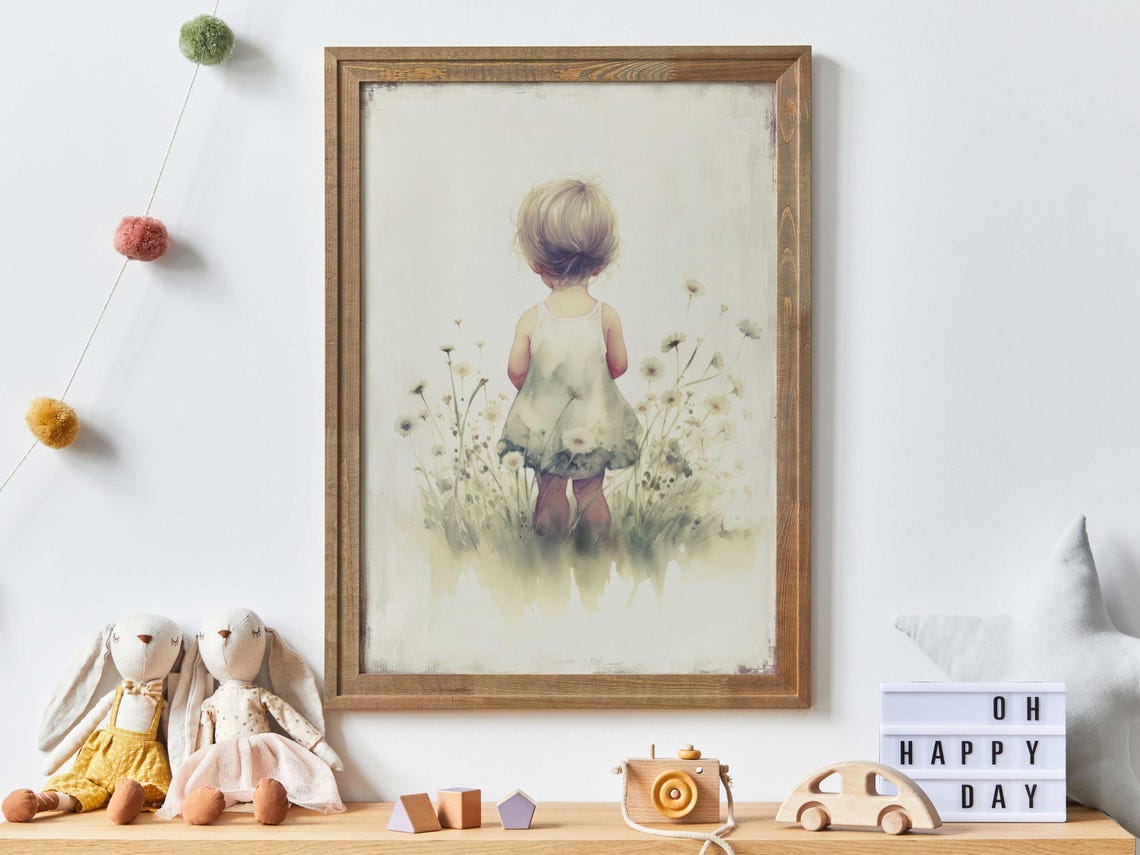 Girl In Wildflower Field Art Baby Wall Art Girly Nursery Art Art For Little Girl Girl Room Toddler Wildflower Decor Wall Art