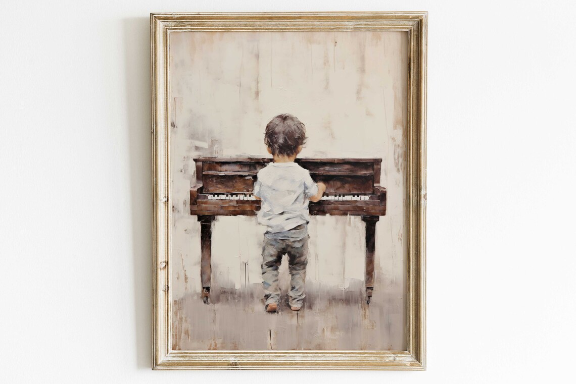 Boy Playing Piano Vintage Nursery Art Print - Image 3