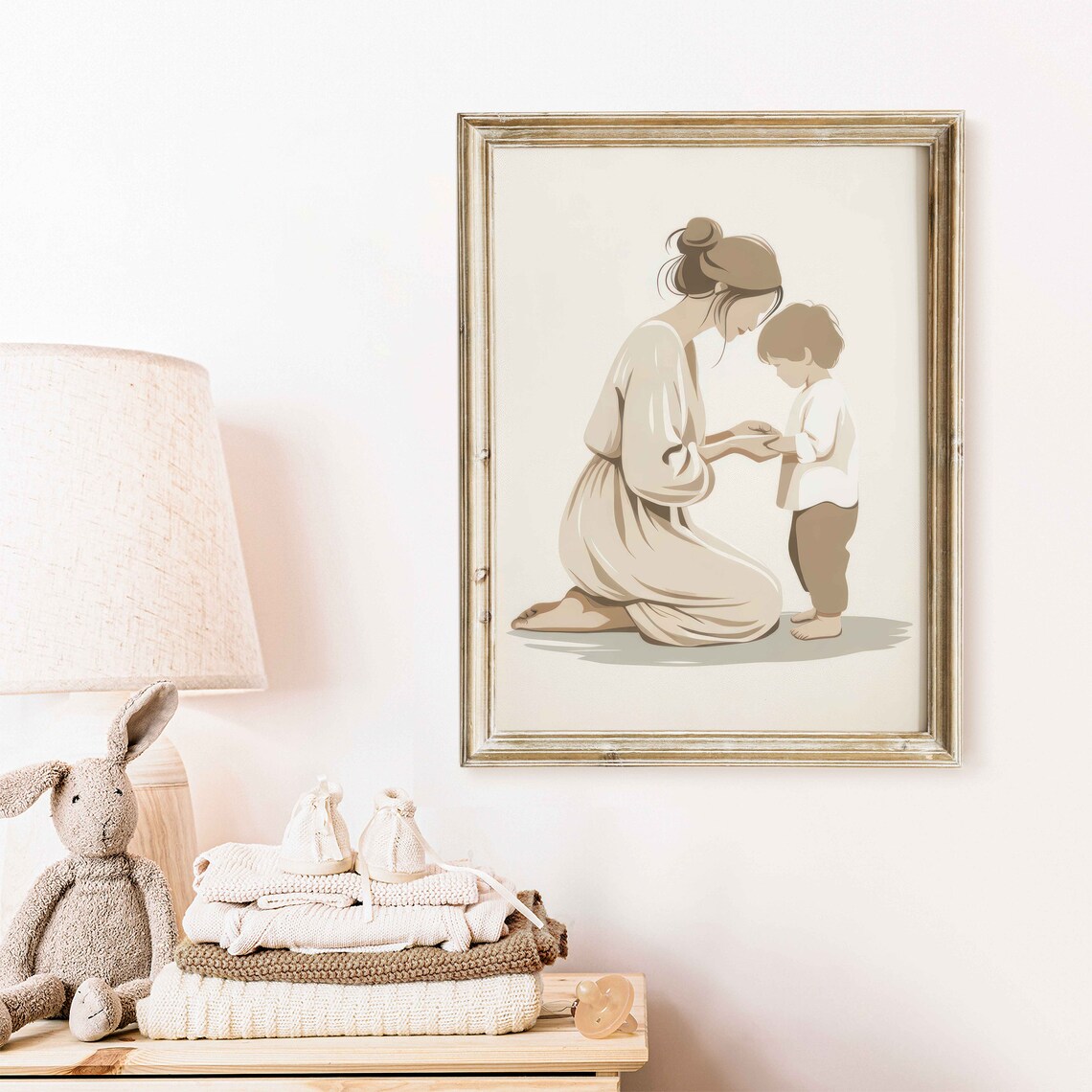 Mother And Son Print Gift For Mothers Mom And Child Art Print Minimalist Mother Portrait Mother Son Bond Art Vintage Wall Art - Image 2