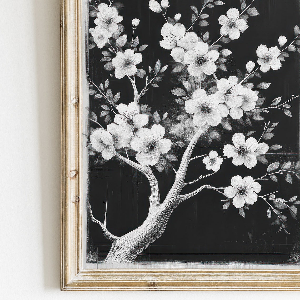 Dramatic Black and White Blossom Branch Monochrome Floral Poster - Image 2
