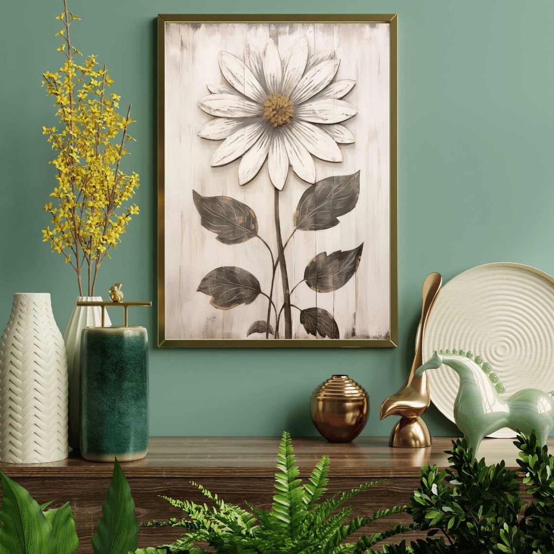 Rustic White Daisy Flower Vintage Botanical Farmhouse Poster - Image 2