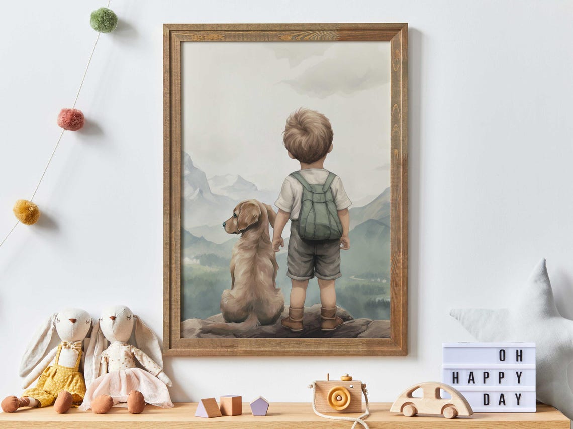 Golden Retriever Nursery Decor Boy Dog Painting Golden Retriever Art Print Puppy Nursery Wall Art Kids Dog Wall Art For Boy