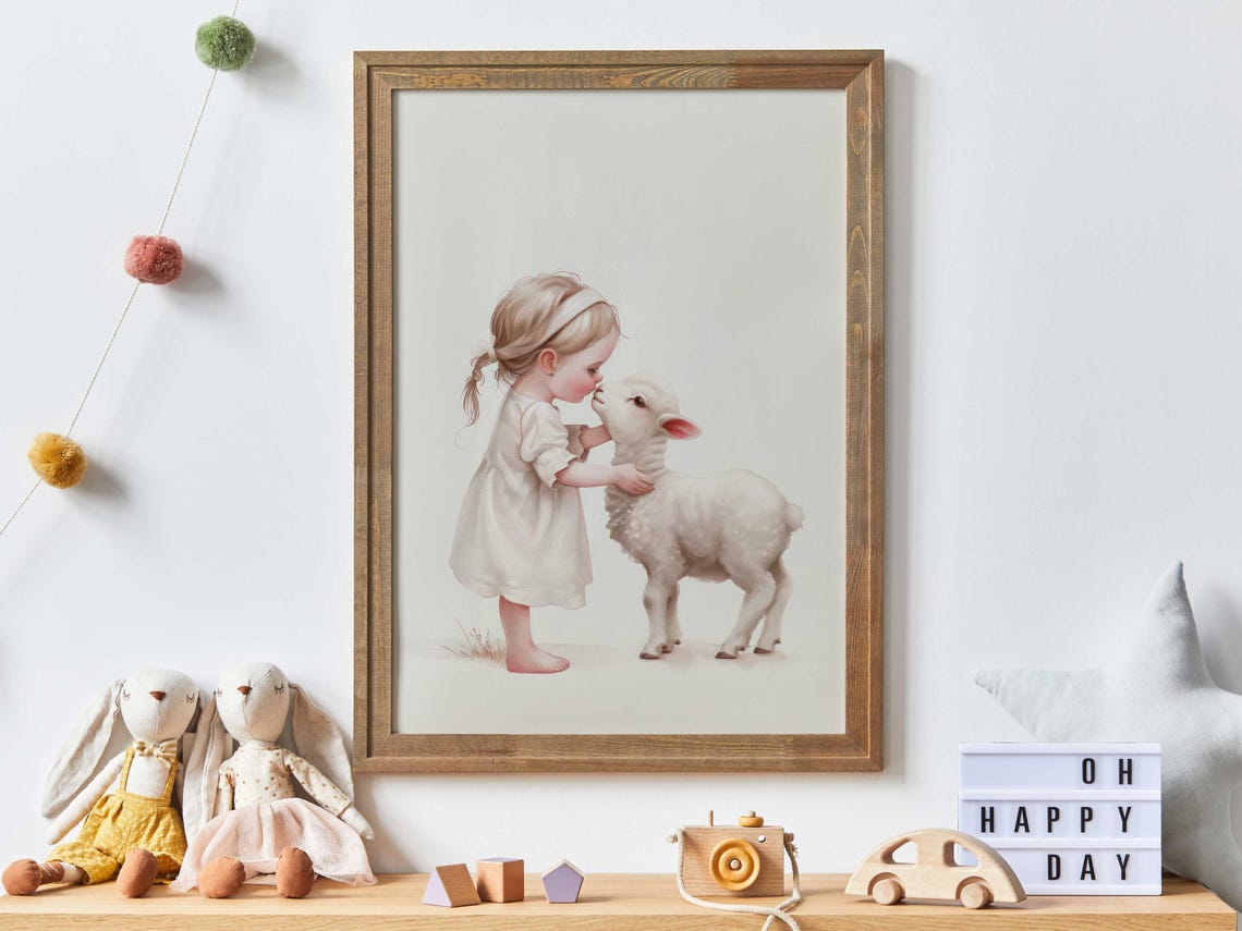 Lamb Nursery Decor Farmhouse Nursery Decor Baby Farm Animal Print Baby Girls Room Toddler Art Farm Theme Vintage Girl Art