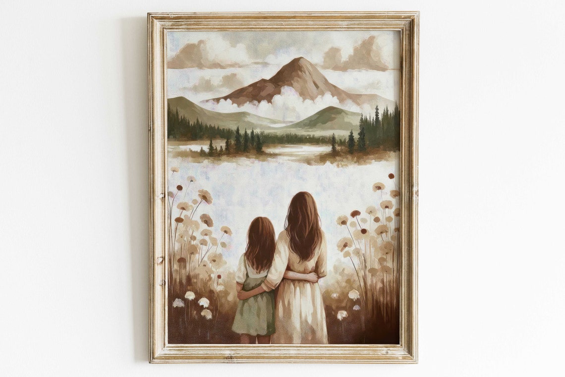 Mother Daughter Print Mother Wall Art Gift Mom Child Daughter Print Mother Painting Mother Daughter Portrait Family Art