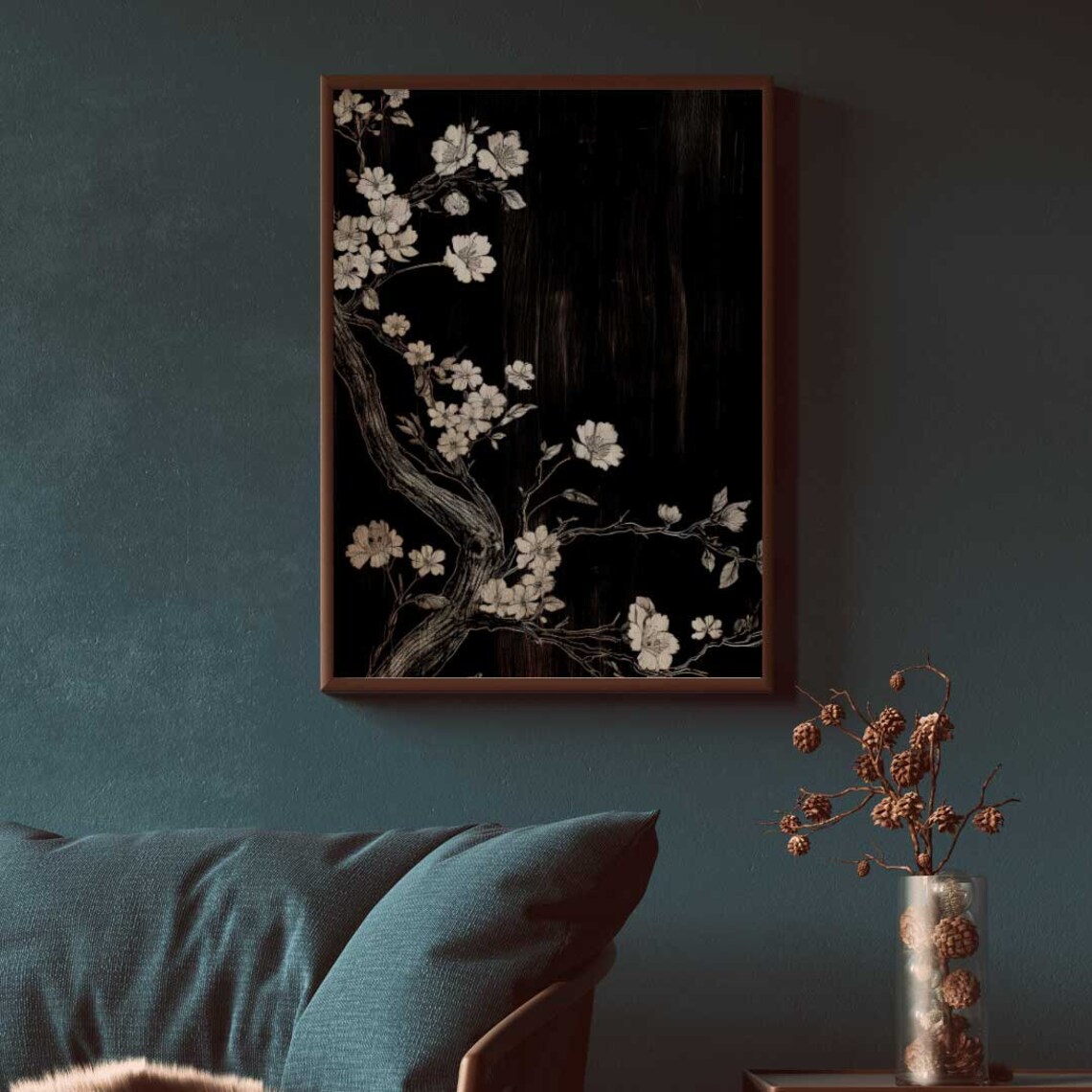 White Flower Apple Blossom Rustic Floral Art Print - Image 2