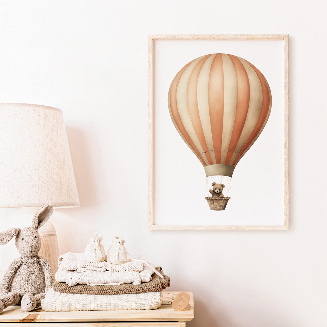 Teddy Bear Riding a Peach Hot Air Balloon Baby Nursery Wall Poster - Image 2