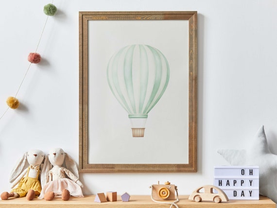 Hot Air Balloon Nursery Green Nursery Print Pastel Color Art Transportation Nursery Vintage Balloon Wall Art Nursery Wall Art
