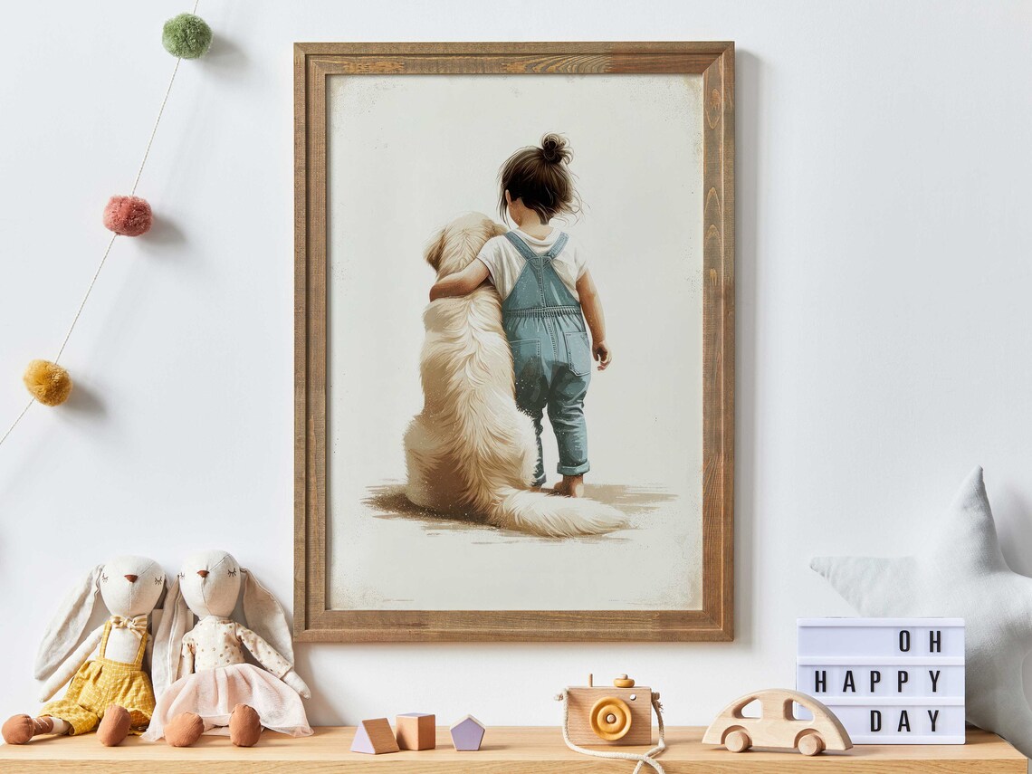Golden Retriever Nursery Decor Art Print, Girl Dog Portrait