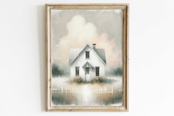 Country House Print White Little House Art Modern Farmhouse Art Country Wall Decor Beautiful House Wall Art Farmhouse Decor