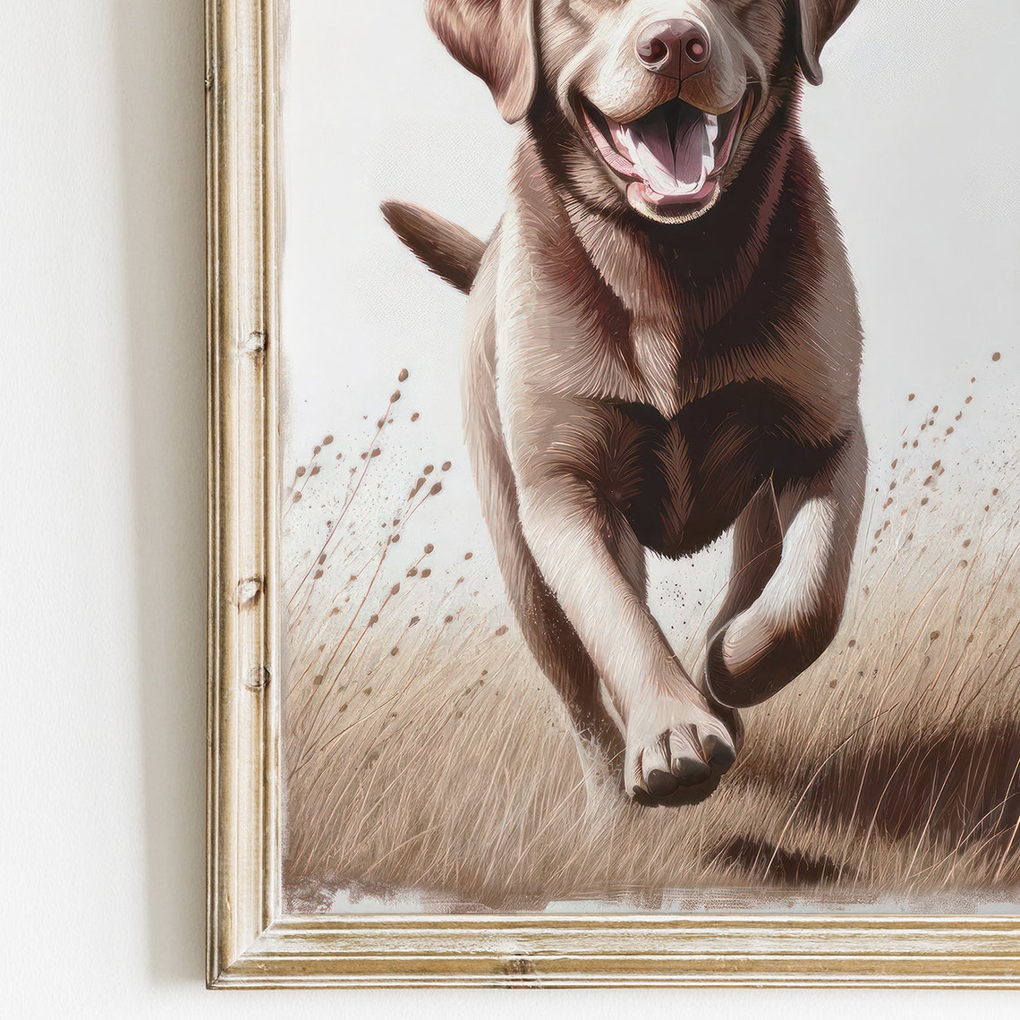 Happy Chocolate Labrador Running Through a Wheat Field Poster - Image 2