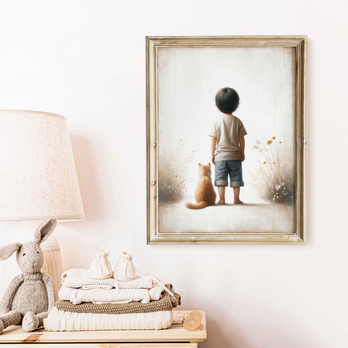 Boy Cat Print, Floral Nursery Decor Art Print - Image 2