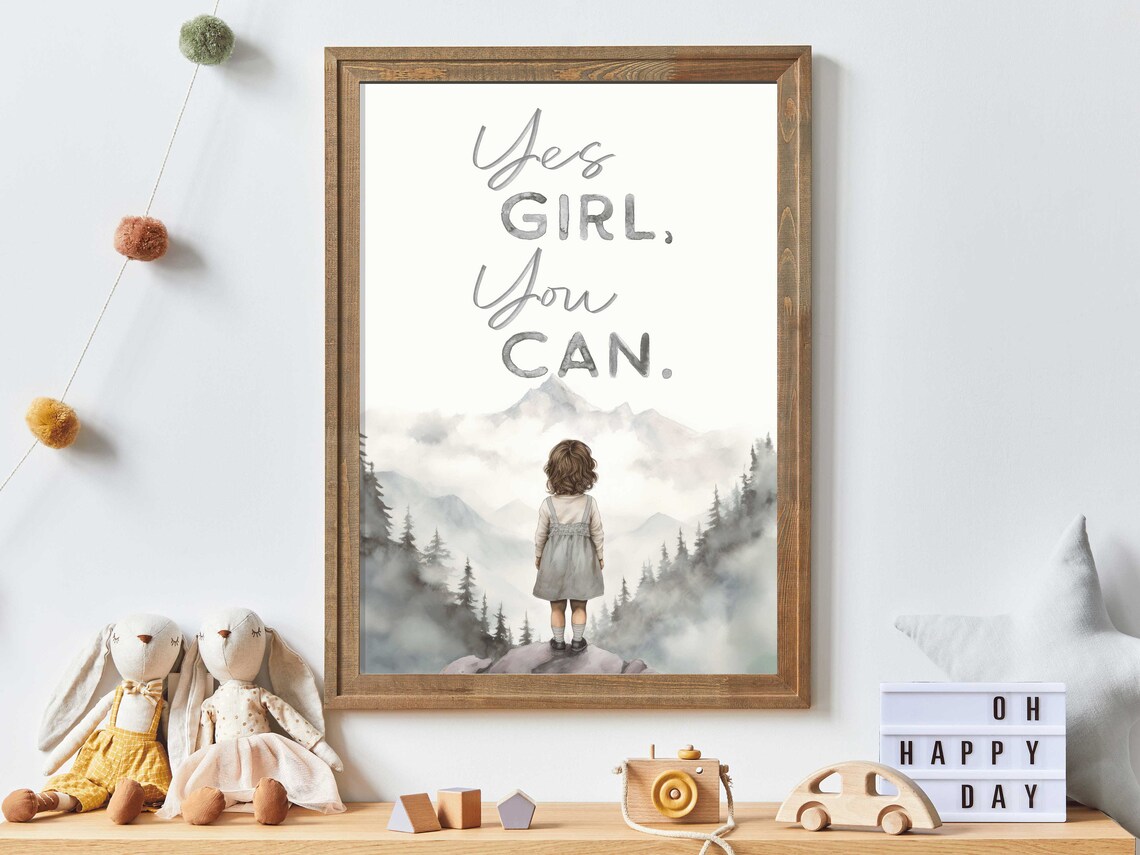Yes Girl You Can Quote Poster Empowering Mountain Girls Room Decor