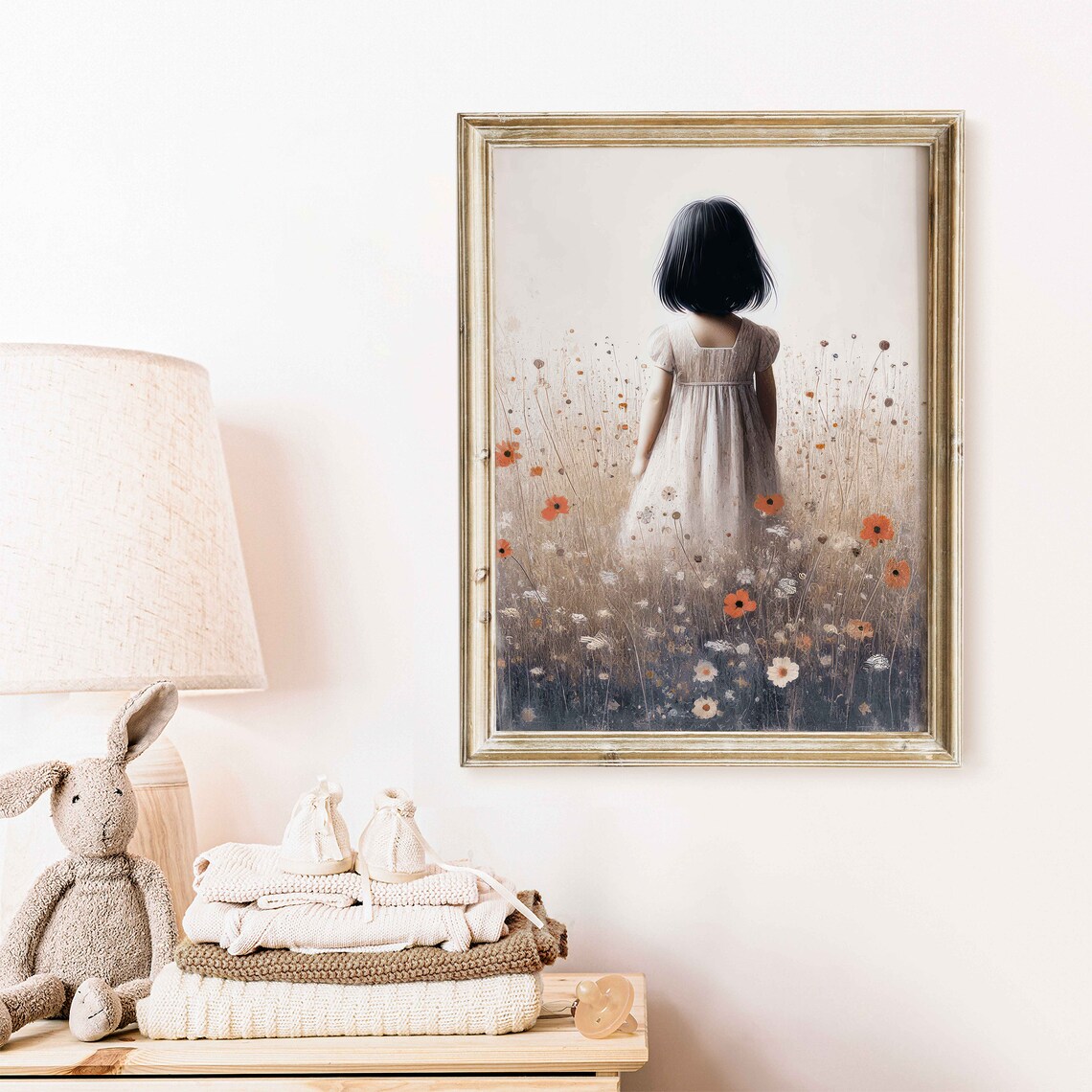 Little Girl in Wildflower Field Muted Vintage Nursery Poster - Image 2
