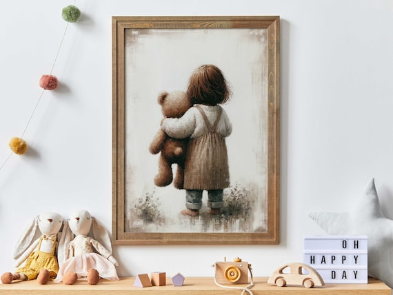 Girl Teddy Bear Print Girls Room Decor Girls Nursery Art Unique Vintage Nursery Print Cute Girls Bedroom Art Kids Wall Art